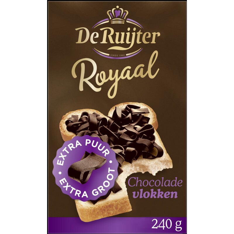 Een afbeelding van De Ruijter Royaal chocolade vlokken extra puur