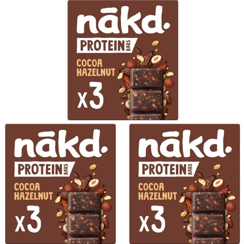 Een afbeelding van Nakd. Protein Cocoa Hazelnut 3-pack