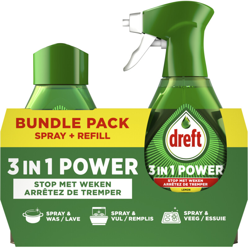 Een afbeelding van Dreft 3in1 power spray bundle pack citroen
