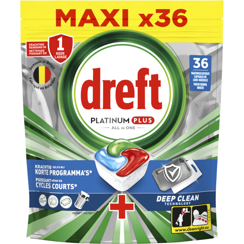 Een afbeelding van Dreft Platinum+ deep clean vaatwastabletten