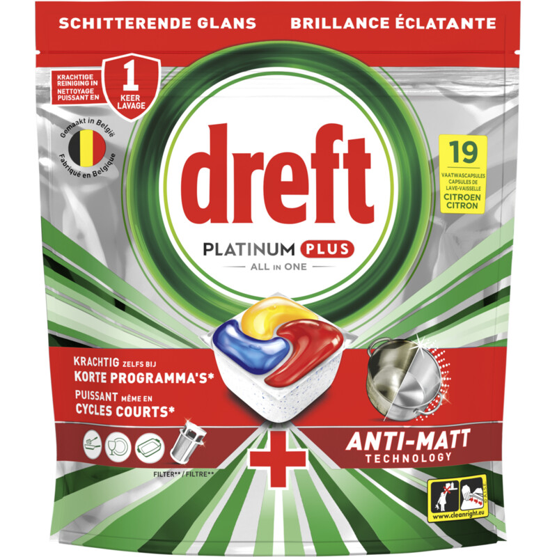 Een afbeelding van Dreft Platinum plus vaatwascapsules citroen