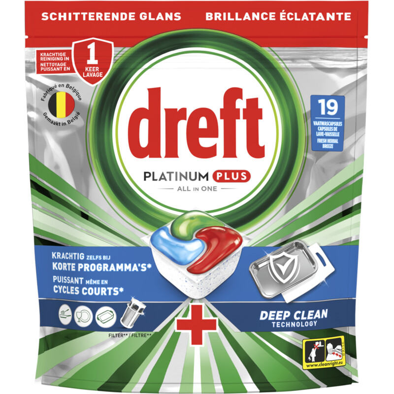 Een afbeelding van Dreft Platinum plus deep clean vaatwascapsules