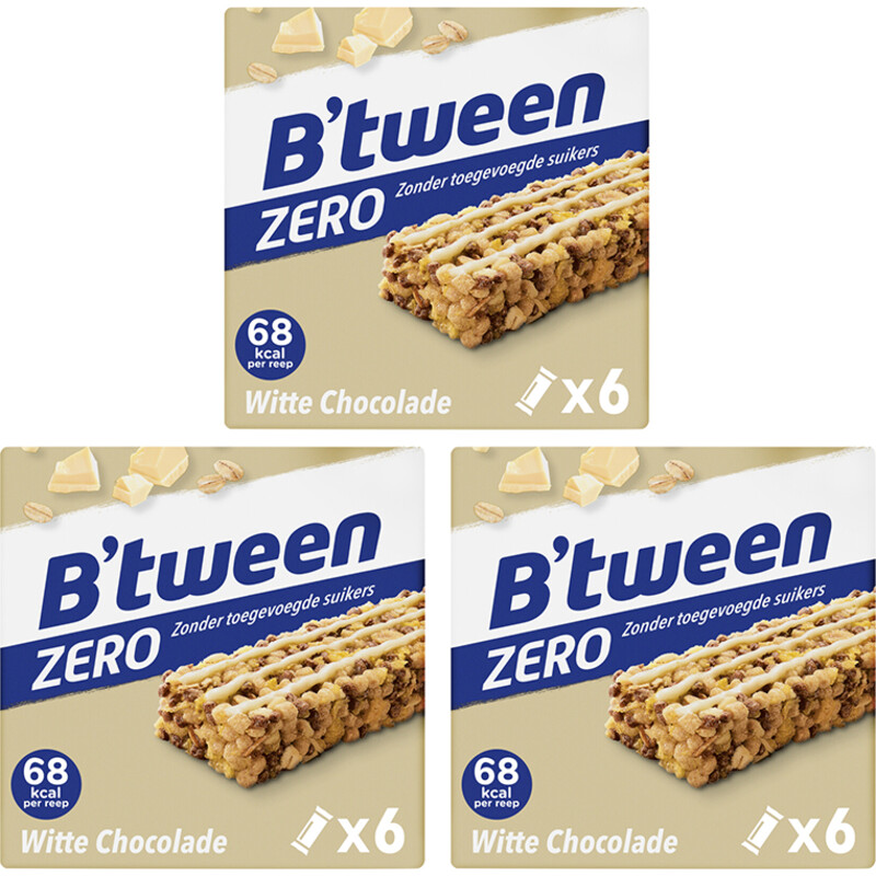 Een afbeelding van Hero B'tween mueslireep zero wit choc 3-pack