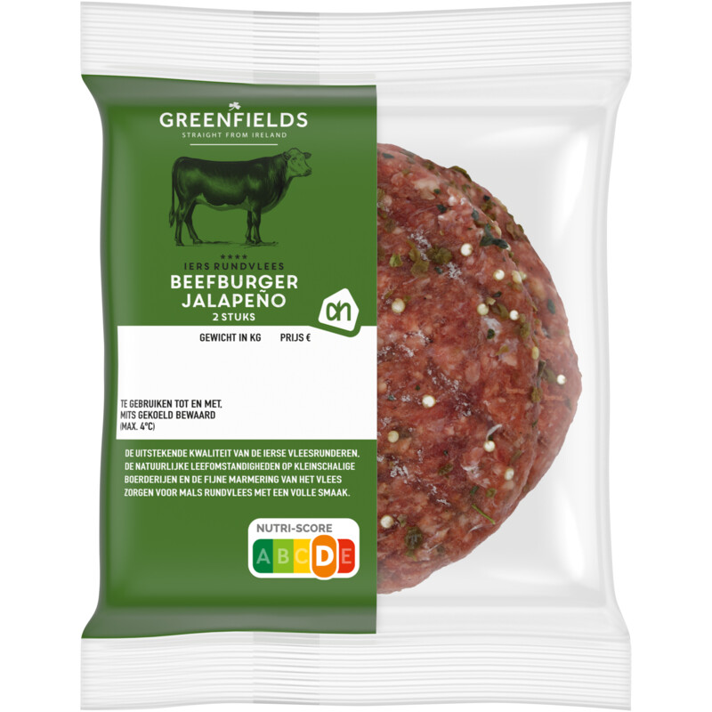 Een afbeelding van AH Greenfields Beefburger jalapeno 2 stuks
