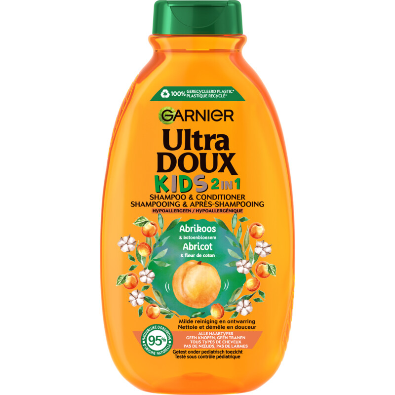 Een afbeelding van Ultra Doux Kids shampoo & conditioner abrikoos bel