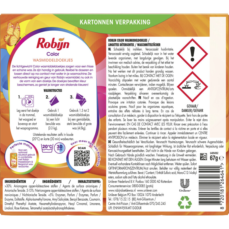 Een afbeelding van Robijn Wasmiddeldoekjes color