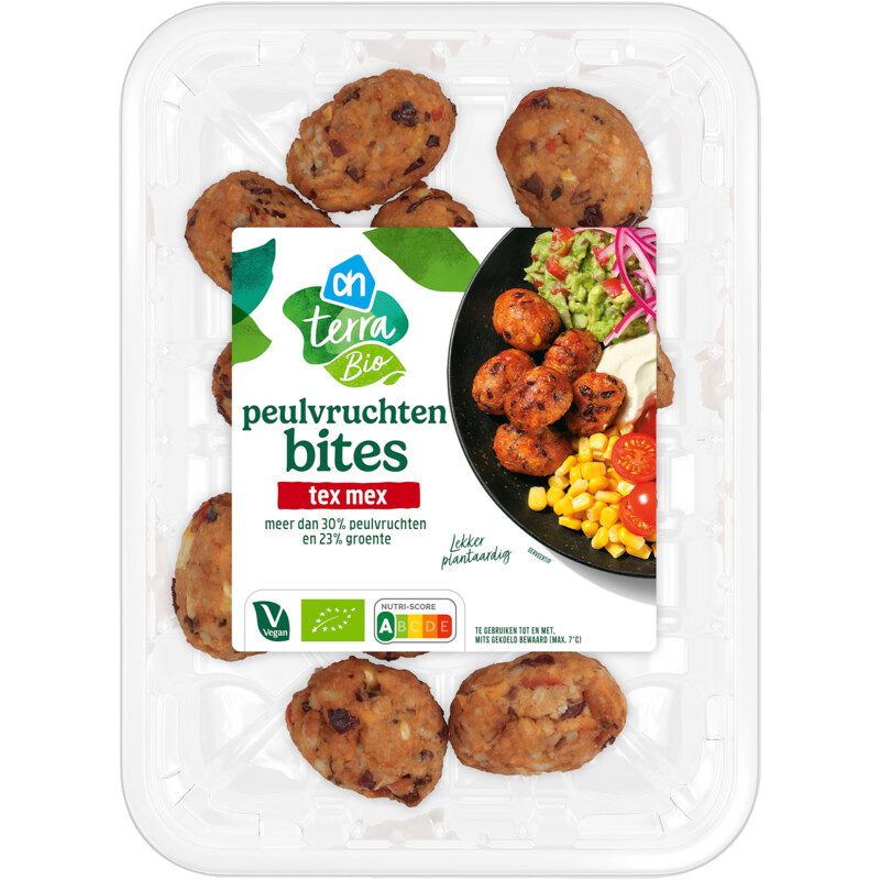 Een afbeelding van AH Terra Biologische peulvruchten bites texmex