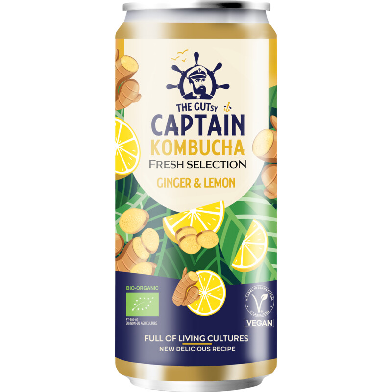 Een afbeelding van The Gutsy Captain Kombucha ginger & lemon
