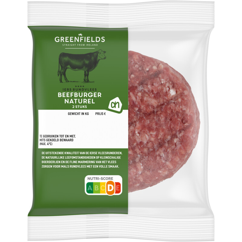Een afbeelding van AH Greenfields Beefburger naturel 2 stuks