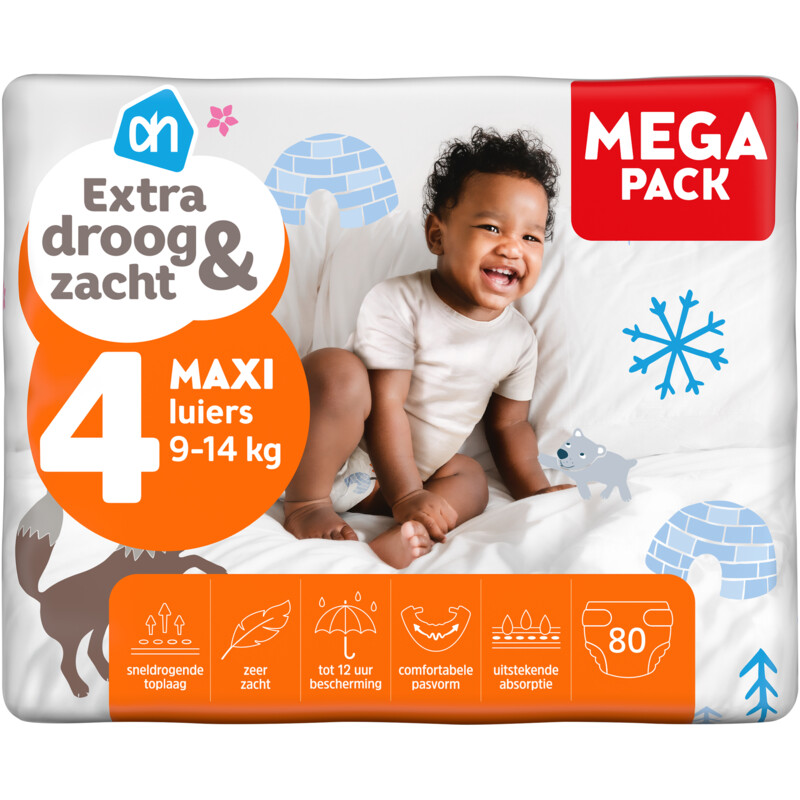 Een afbeelding van AH Extra droog en zacht luiers maat 4