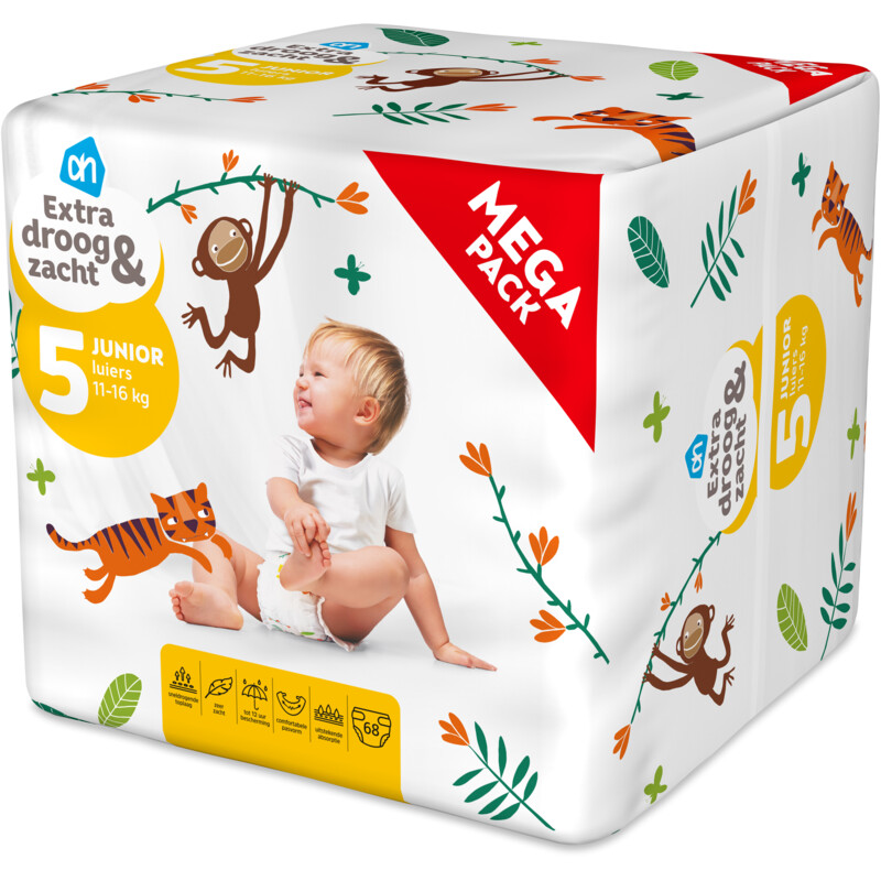 Een afbeelding van AH Extra droog en zacht luiers maat 5