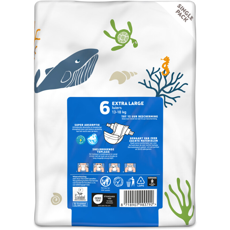 Een afbeelding van AH Extra droog en zacht luiers maat 6