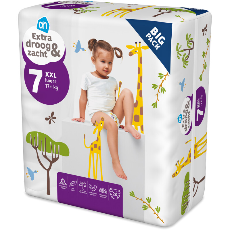 Een afbeelding van AH Extra droog en zacht luiers maat 7