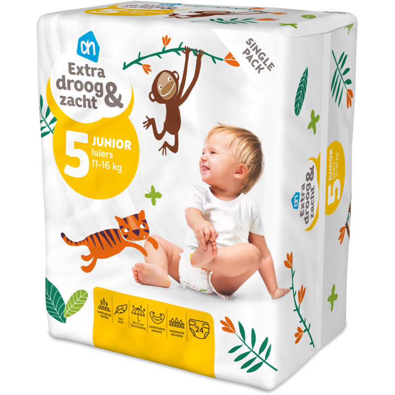 Een afbeelding van AH Extra droog en zacht luiers maat 5