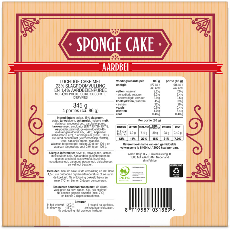 Een afbeelding van AH Sponge cake aardbei