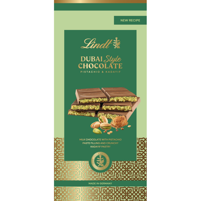 Een afbeelding van Lindt Dubai style melkchocolade pistache