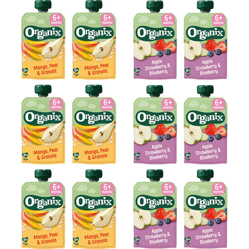 Een afbeelding van Organix Knijpfruit 6+m variatiepakket
