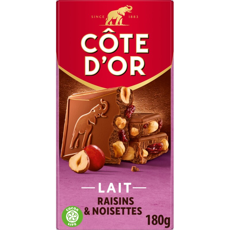 Een afbeelding van Côte d'Or Chocoladereep rozijnen hele hazelnoot