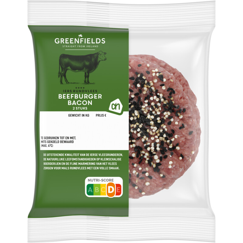 Een afbeelding van AH Greenfields Beefburger bacon 2 stuks