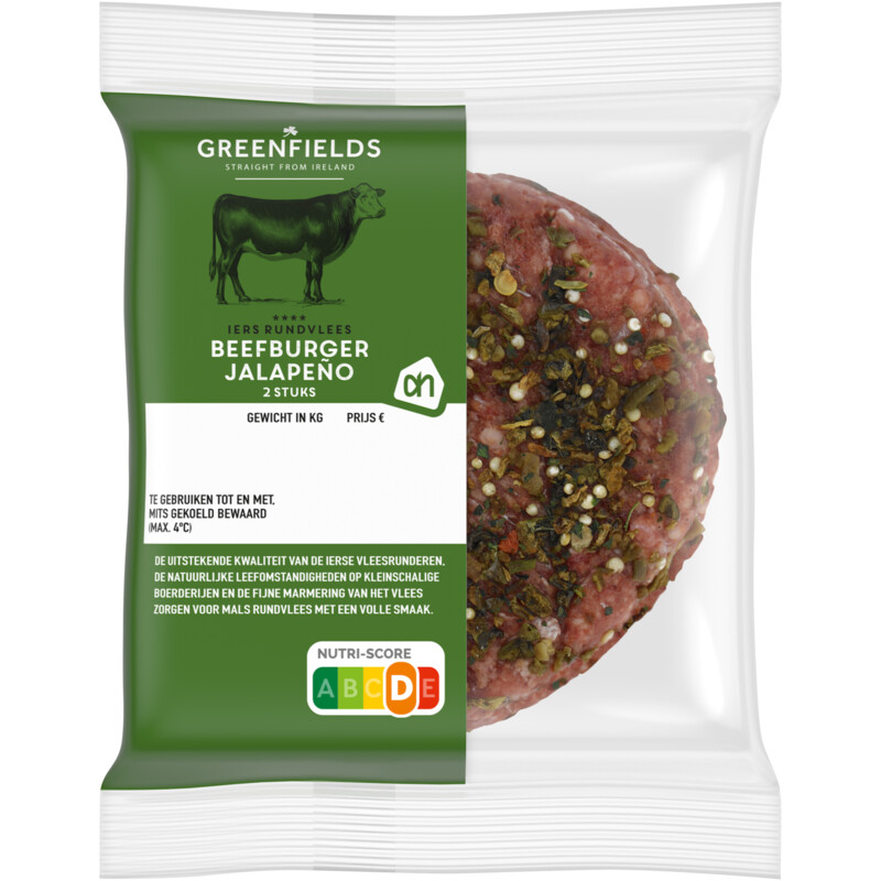 Een afbeelding van AH Greenfields Beefburger jalapeno 2 stuks