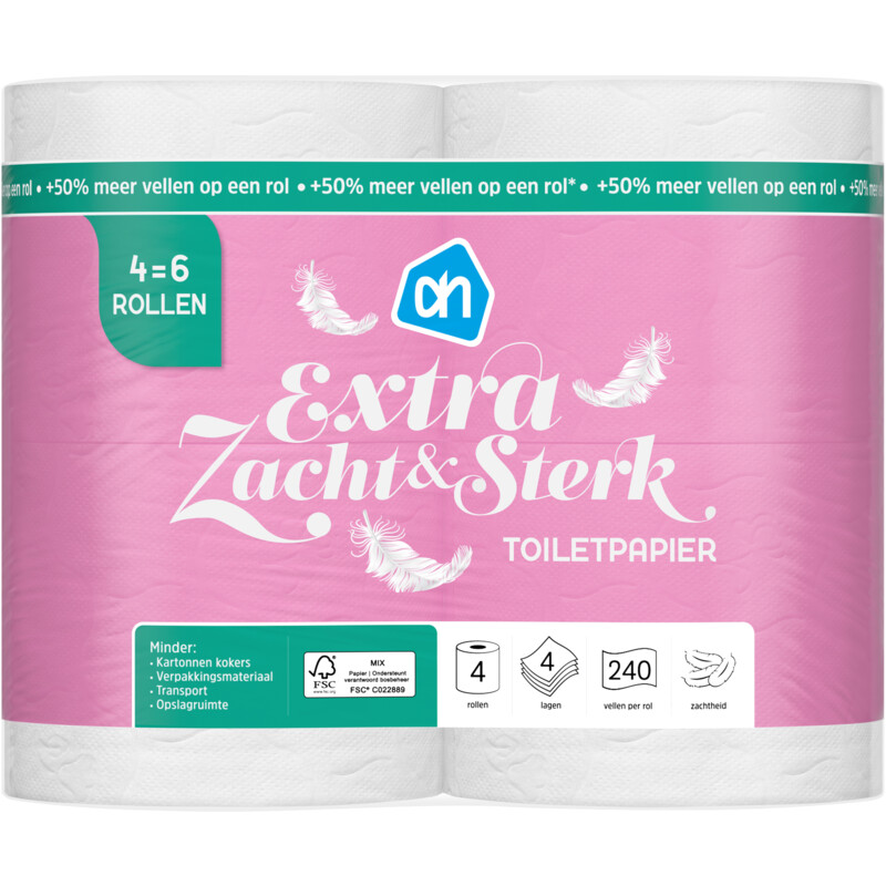 Een afbeelding van AH Toiletpapier zacht 4-laags 4=6 rollen