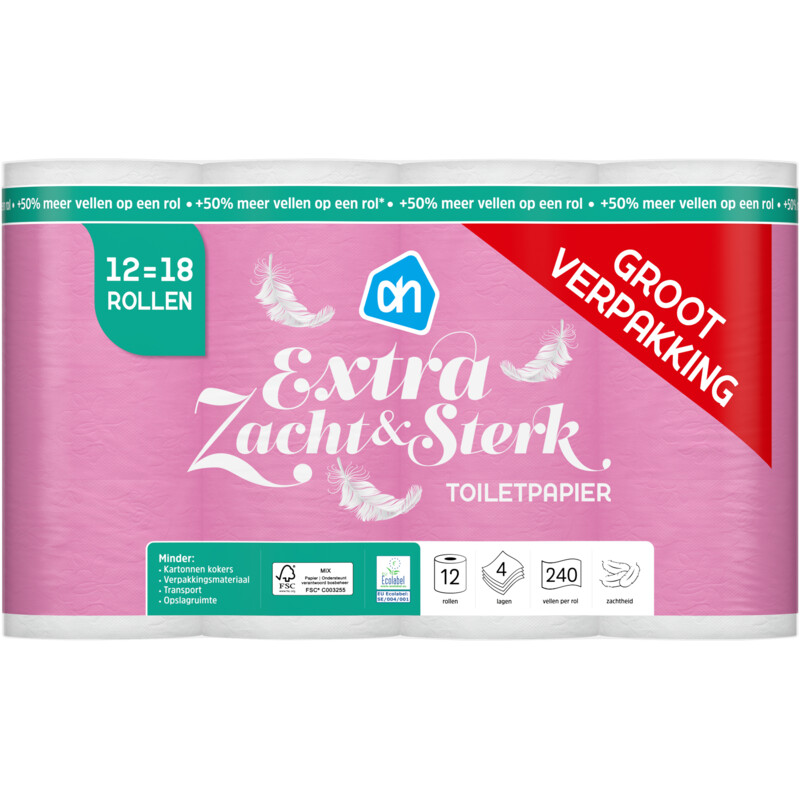 Een afbeelding van AH Toiletpapier zacht 4-laags 12=18 rollen