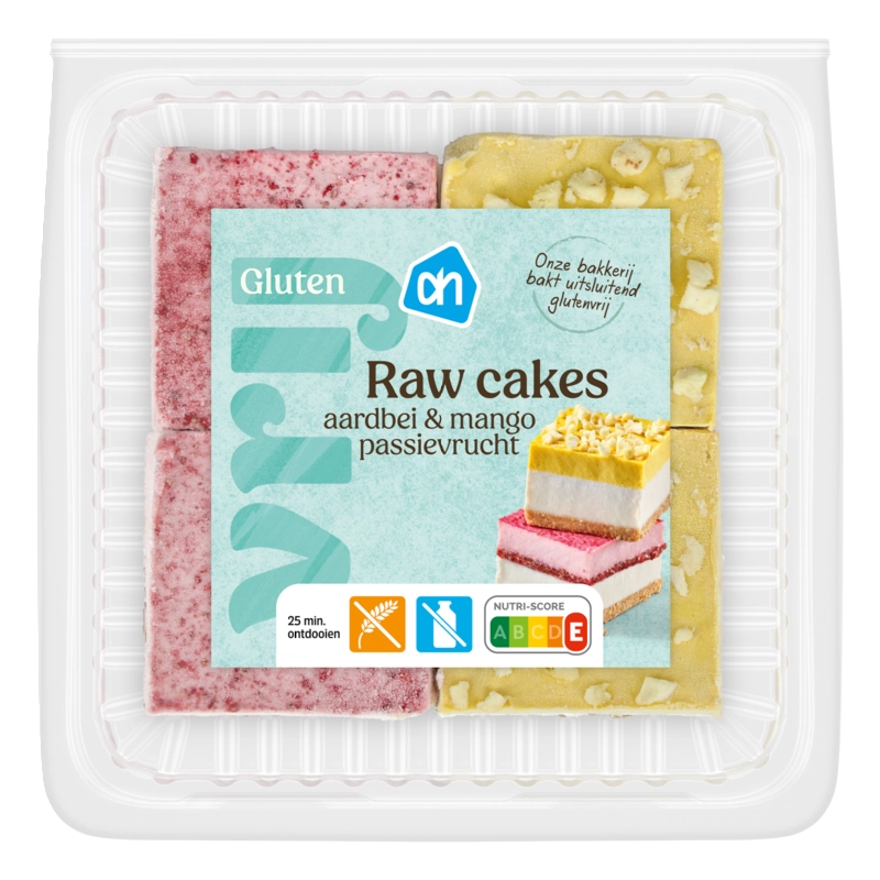 AH Glutenvrij Raw cakes aardbei en passievrucht mango