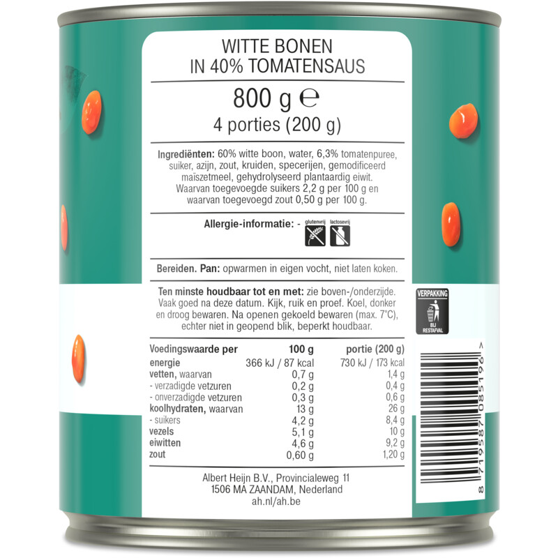 Een afbeelding van AH Terra Witte bonen in tomatensaus
