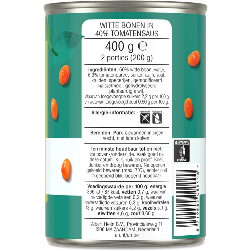 Een afbeelding van AH Terra Witte bonen in tomatensaus