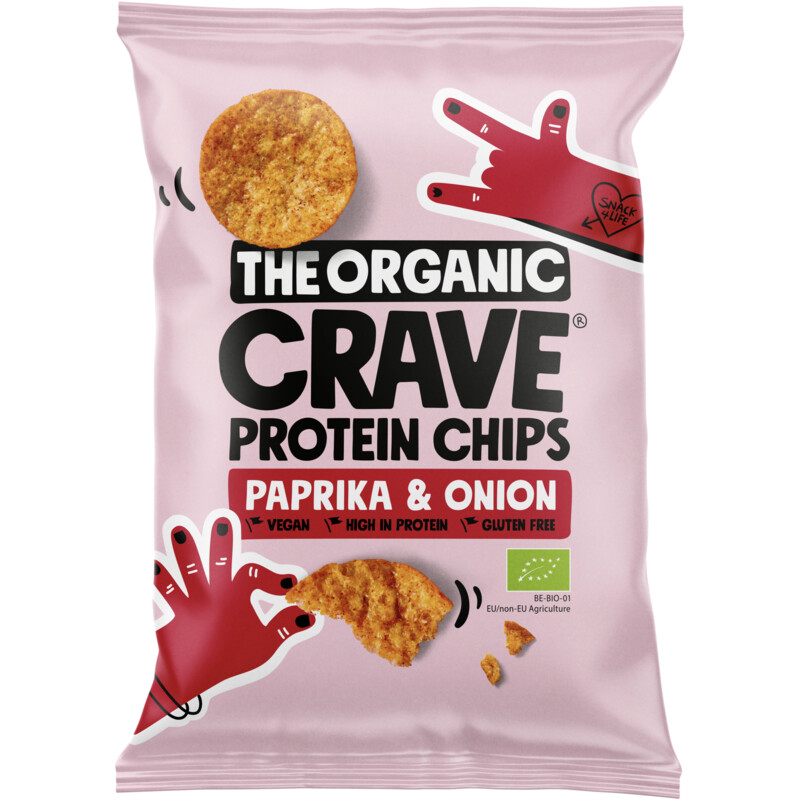 Een afbeelding van The Organic Crave Protein chips paprika onion