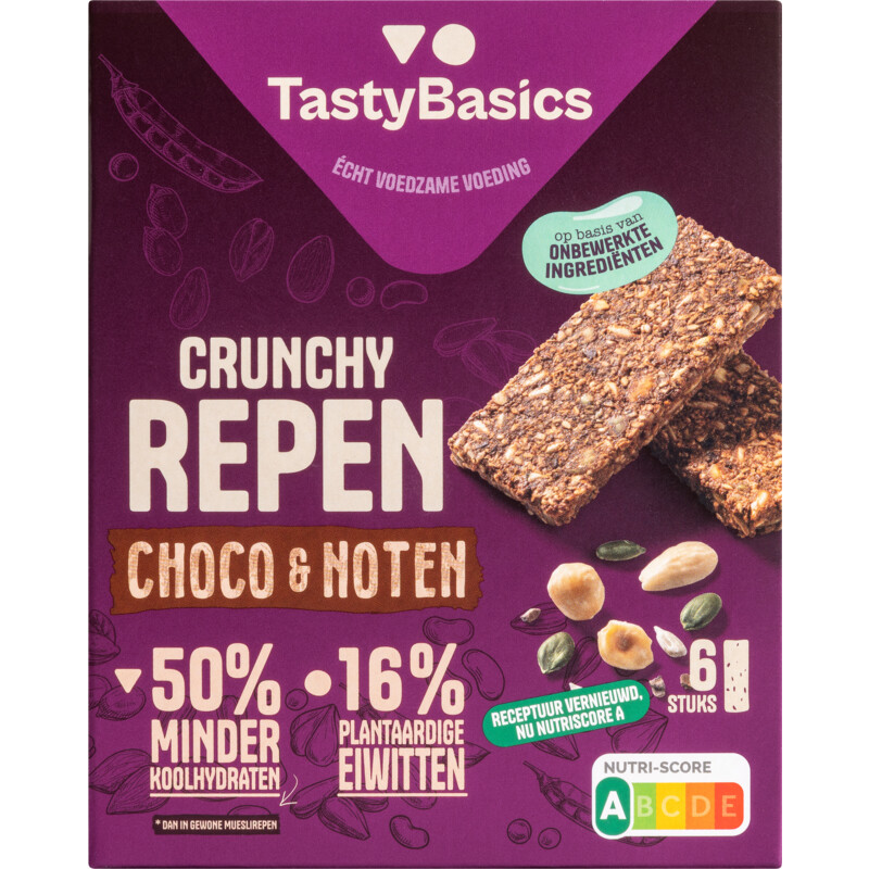 Een afbeelding van TastyBasics Crunchy repen choco & noten