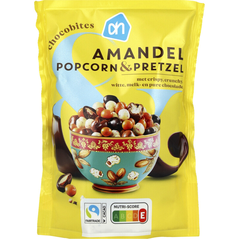 Een afbeelding van AH Chocobites amandel popcorn & pretzel