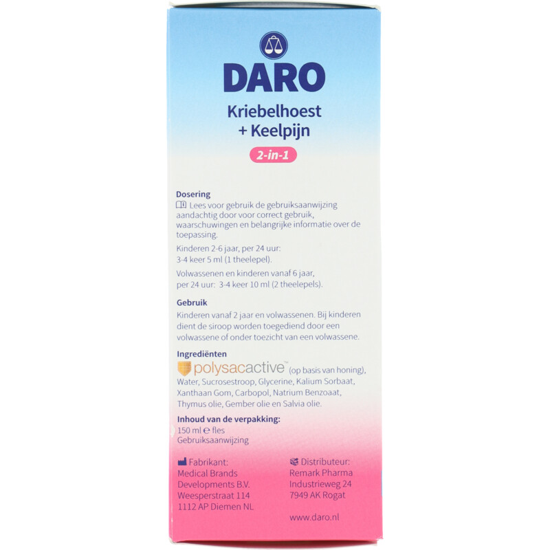 Een afbeelding van Daro 2-in-1 kriebelhoest + keelpijn