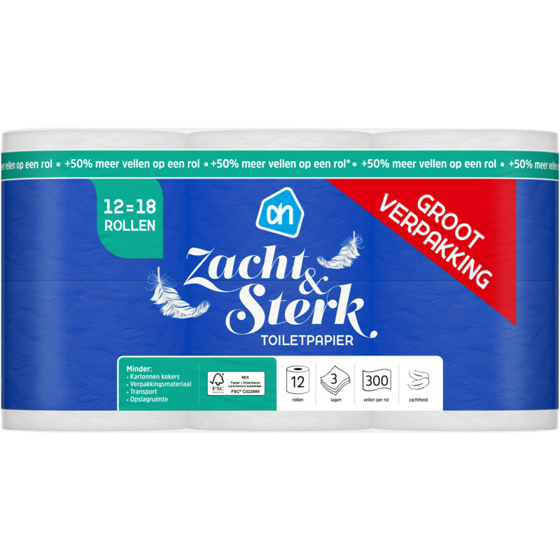 Een afbeelding van AH Toiletpapier 3-laags 12=18 rollen