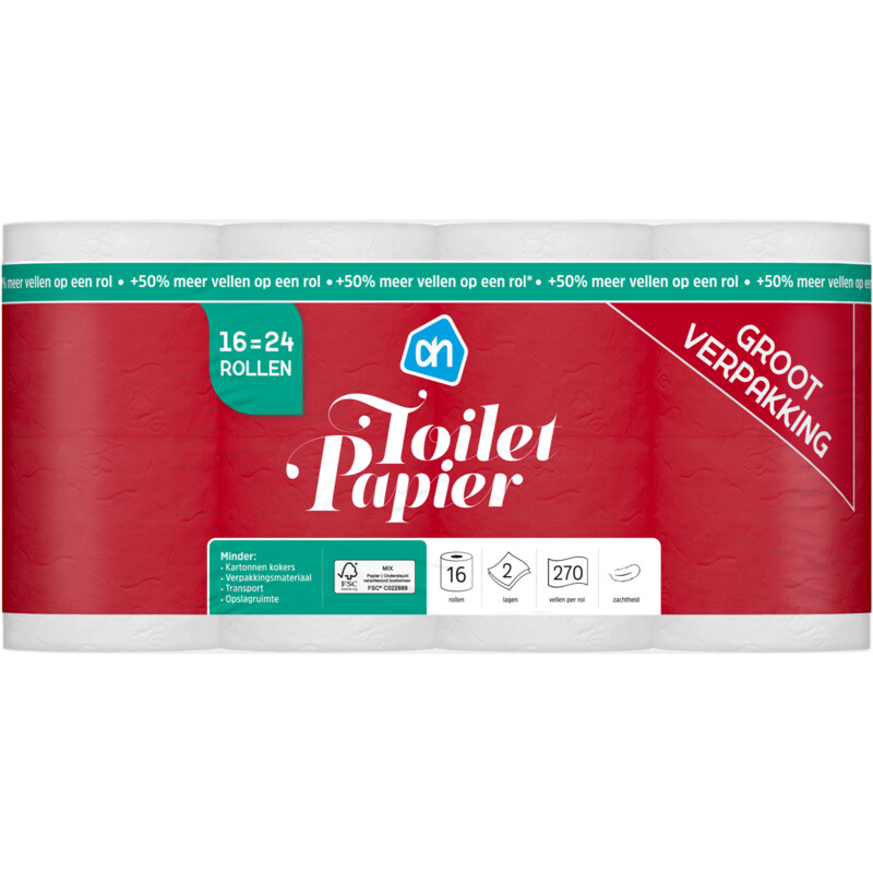 Een afbeelding van AH Toiletpapier 2-laags 16=24 rollen