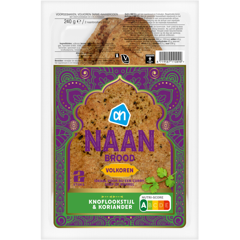 Een afbeelding van AH Naanbrood volkoren knofook & koriander
