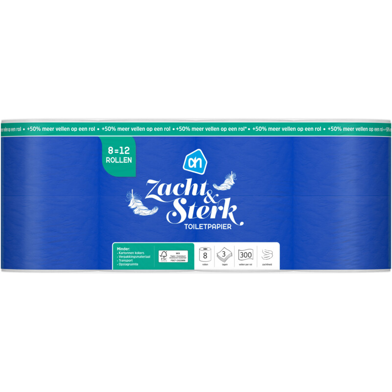 Een afbeelding van AH Toiletpapier 3-laags 8=12 rollen