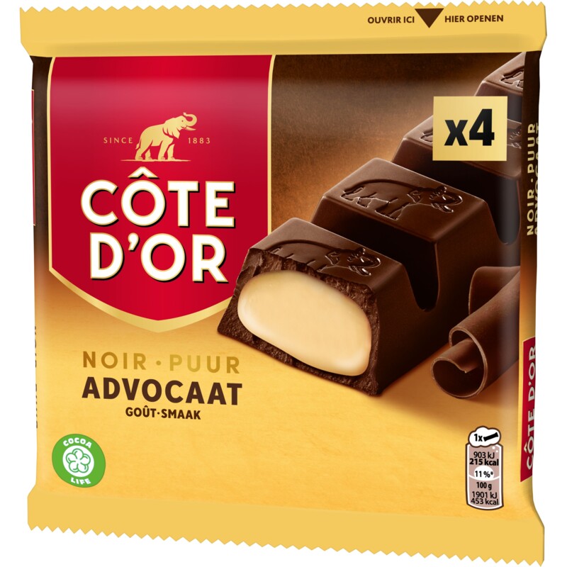 Een afbeelding van Côte d'Or Reep puur met advocaat 4-pack