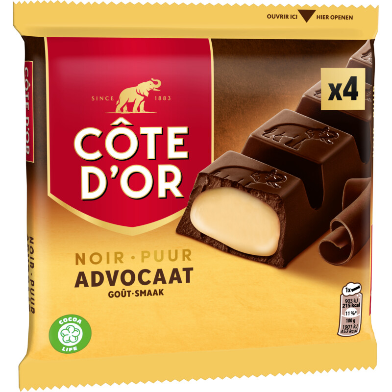Een afbeelding van Côte d'Or Reep puur met advocaat 4-pack
