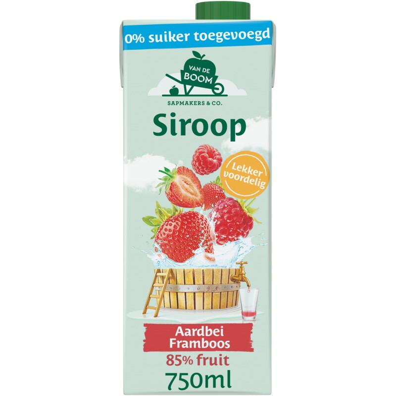 Een afbeelding van Van de Boom Aardbei framboos siroop 0% suiker