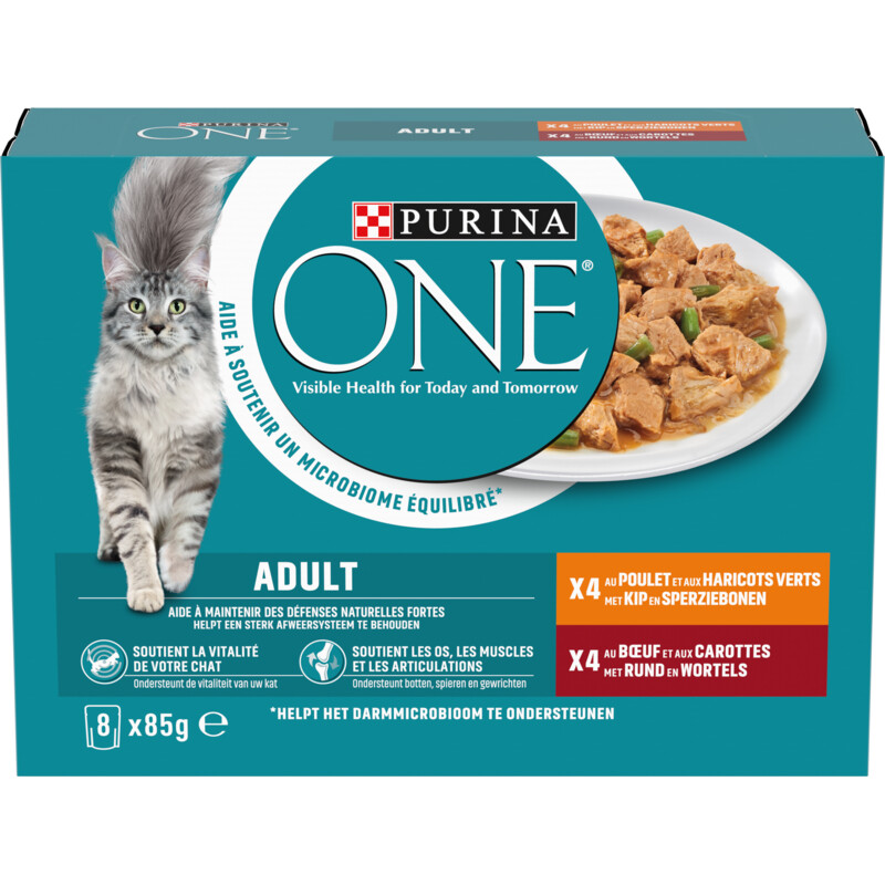 Een afbeelding van Purina ONE Adult reepjes in saus kip en rund