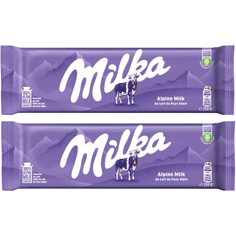 Een afbeelding van Milka Melkchocolade Alpenmelk 2-pack