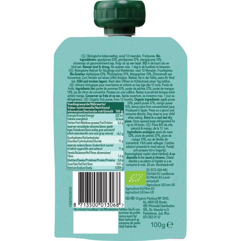 Een afbeelding van Organix Knijpfruit appel, perzik & mango 12m+
