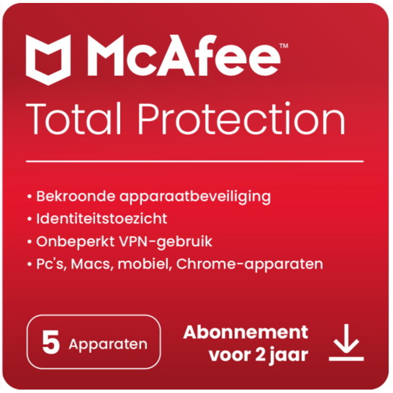 Een afbeelding van Mcafee total protection 1 app 1 jaar