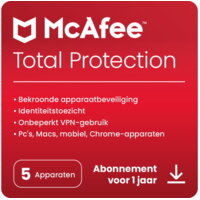 Een afbeelding van Mcafee total protection 5 app 1 jaar