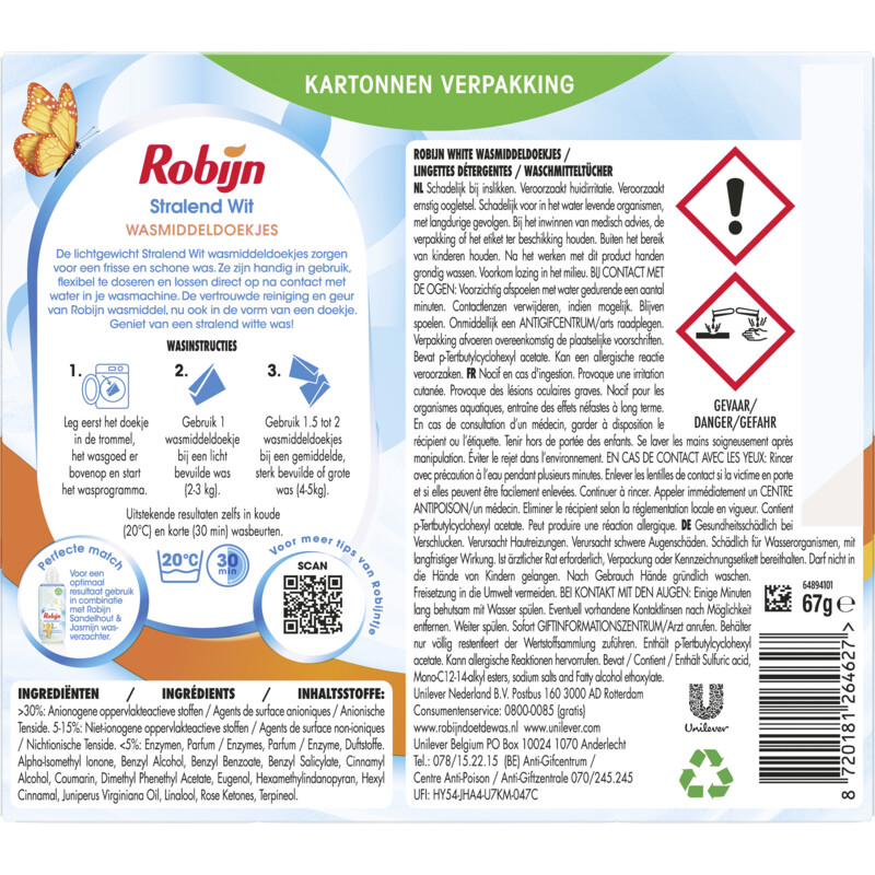 Een afbeelding van Robijn Wasmiddeldoekjes stralend wit