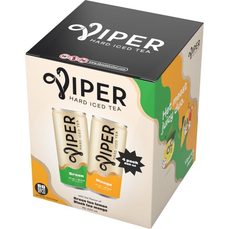 Een afbeelding van Viper Hard iced tea green & mango 4-pack