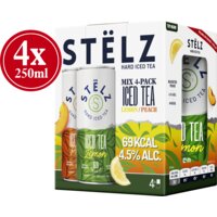 Een afbeelding van Stëlz Hard iced tea lemon peach mix 4-pack
