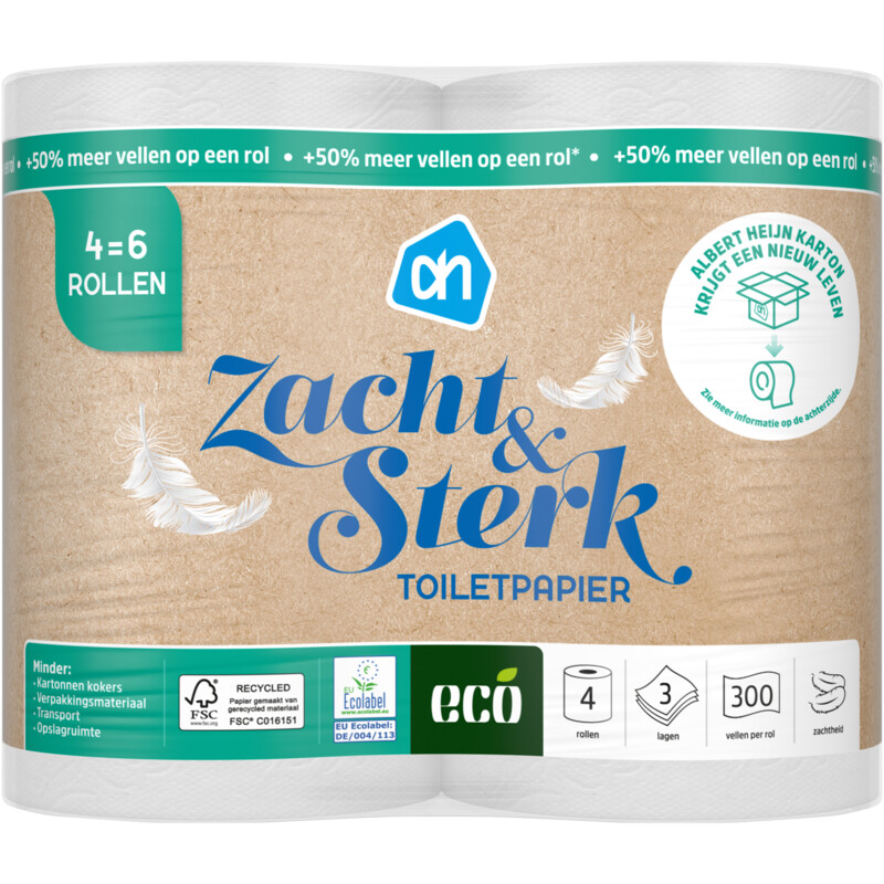 Een afbeelding van AH Eco Recycle toiletpapier 3-laags 4=6 rollen
