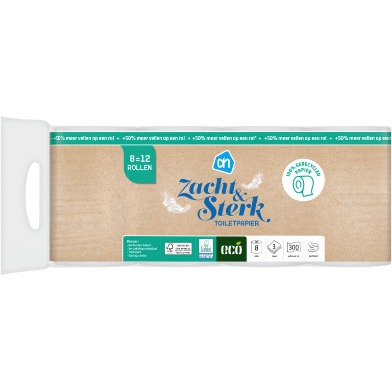 Een afbeelding van AH Eco Toiletpapier 3-laags 8=12 rollen